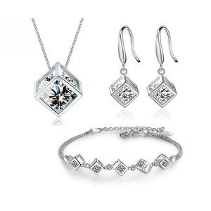 NEW [Set of 3] 925 Sterling Silver Diamond Cube C